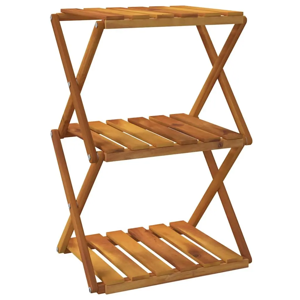 3-Tier Folding Shelf Brown Wood Storage Bookcase Display Rack Unit