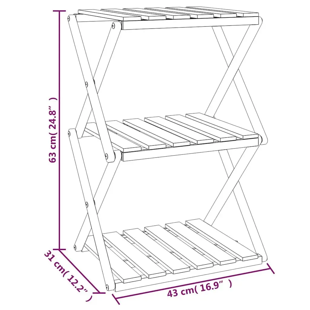 3-Tier Folding Shelf Brown Wood Storage Bookcase Display Rack Unit