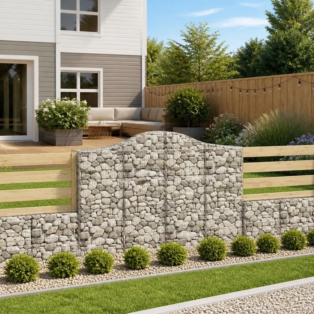 Arched Gabion Basket Decorative Garden Barrier 200 x 50 x 140160 cm Galvanised Iron Construction