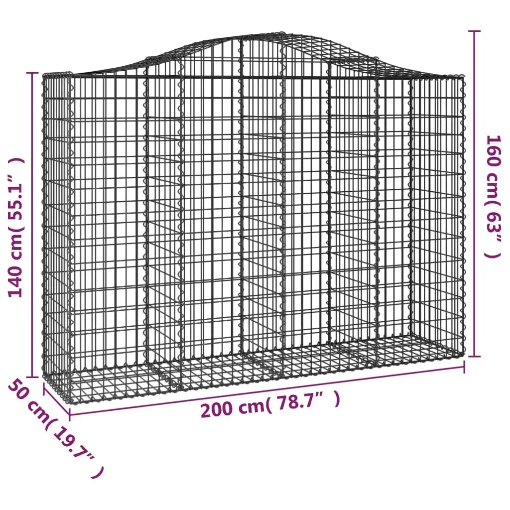 Arched Gabion Basket Decorative Garden Barrier 200 x 50 x 140160 cm Galvanised Iron Construction