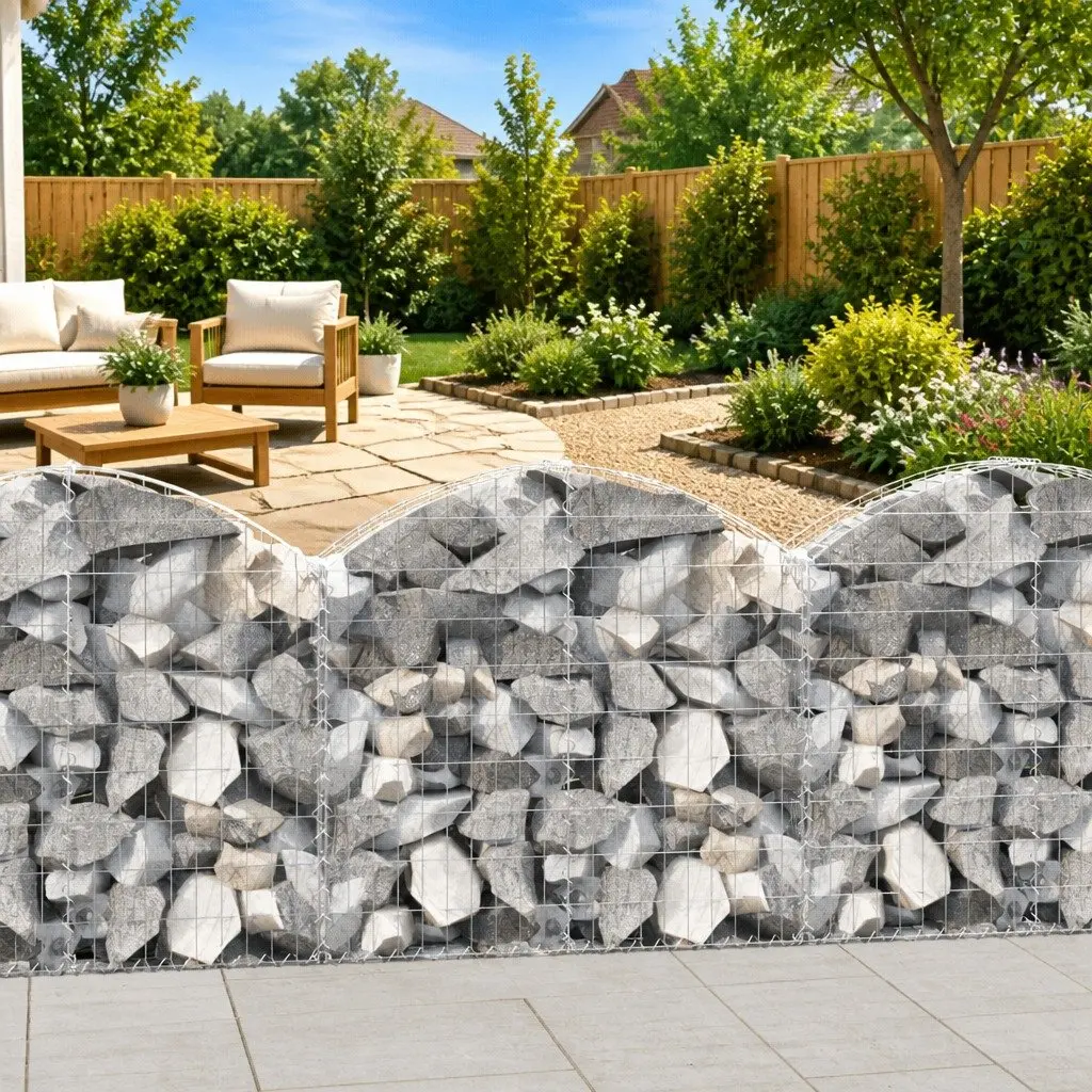 Gabion Basket Decorative Arched Garden Barrier 100 x 30 x 80/100 cm