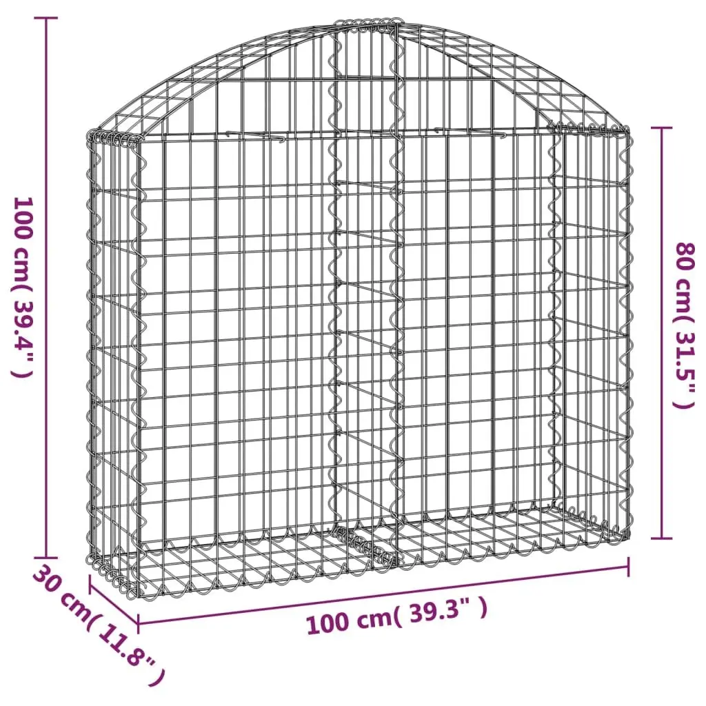 Gabion Basket Decorative Arched Garden Barrier 100 x 30 x 80/100 cm