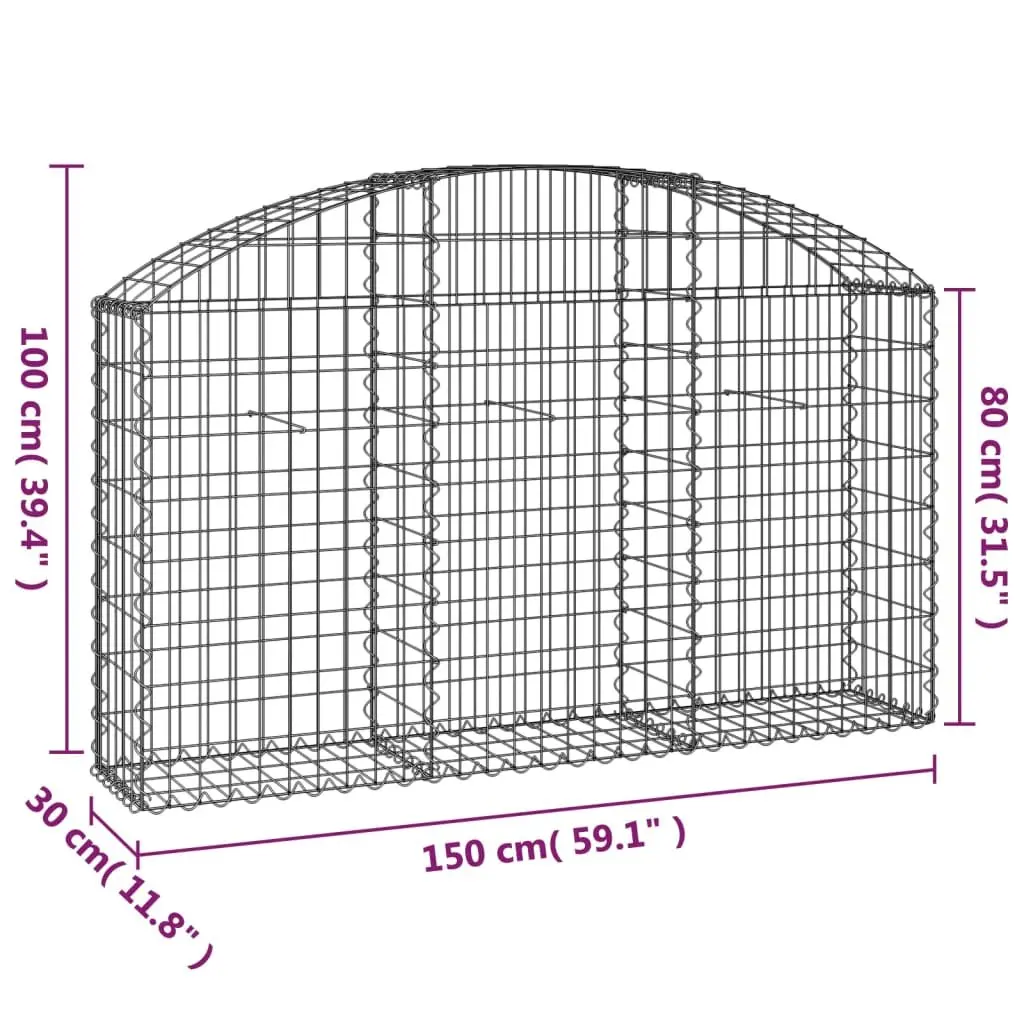 Arched Gabion Basket 150x30x80/100 cm Garden Retaining Wall Decorative Barrier