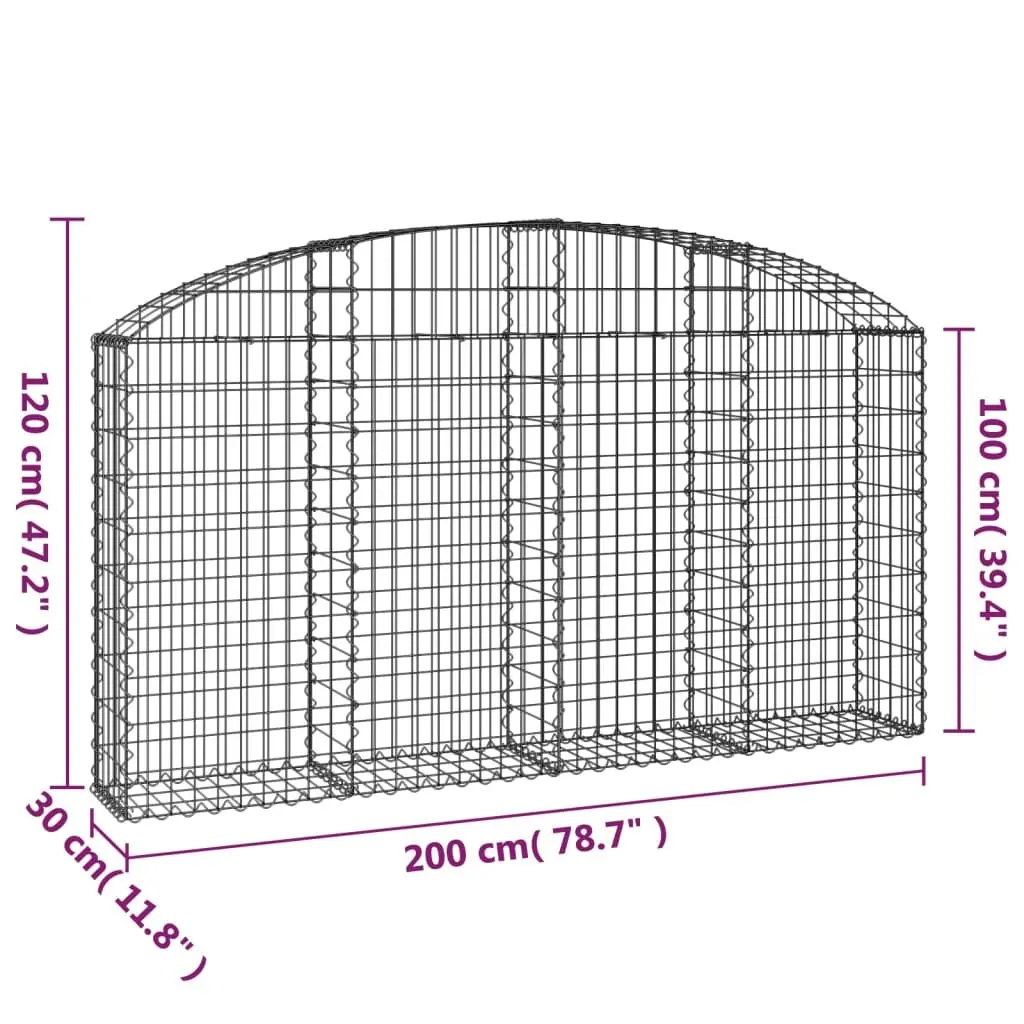 Arched Gabion Basket 200x30x100/120 cm for Outdoor Spaces