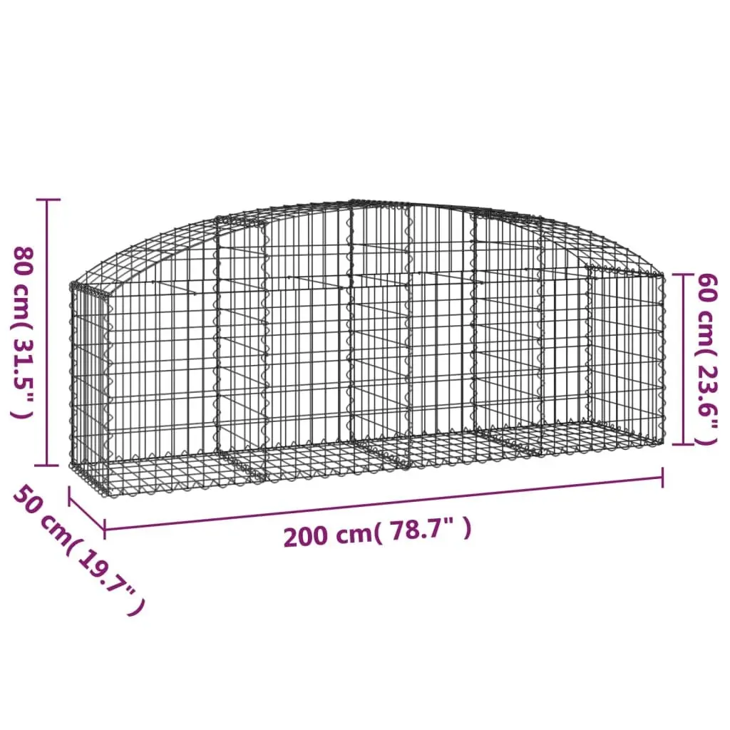 Arched Gabion Basket Decorative Garden Barrier 200x50x60/80cm