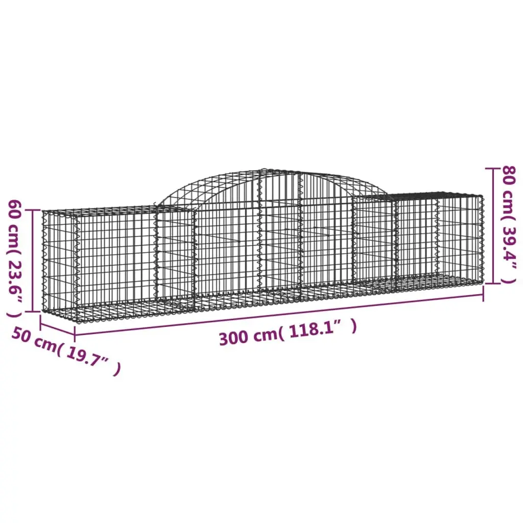 Arched Gabion Basket Decorative Garden Barrier Retaining Wall Silver 300 x 50 x 60/80 cm