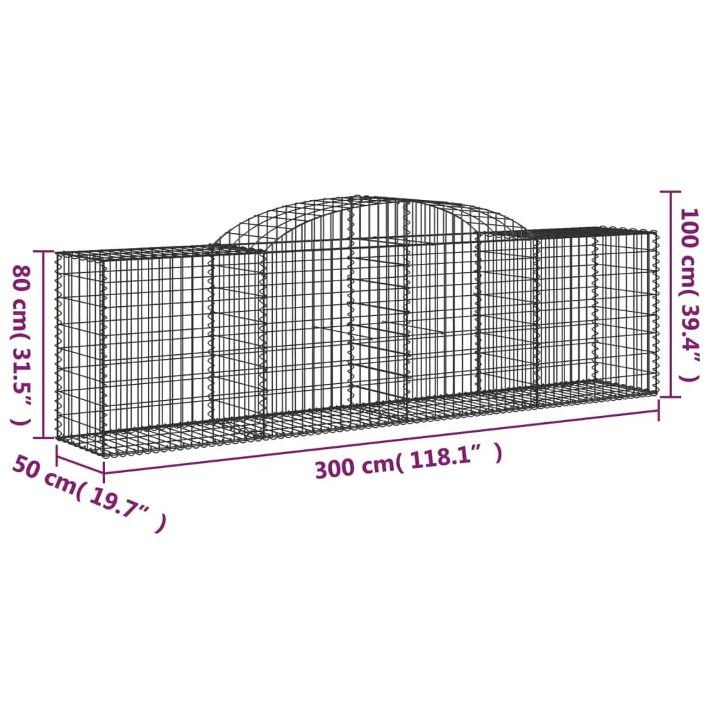 Arched Gabion Basket Decorative Garden Barrier Retaining Wall 300 x 50 x 80/100 cm