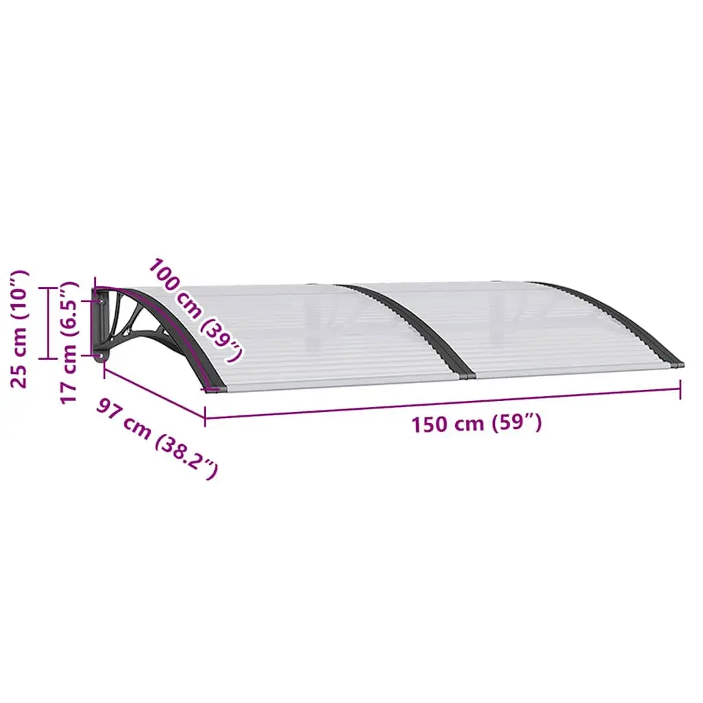 Door Canopy Black Polycarbonate 150x100cm Weather Shield