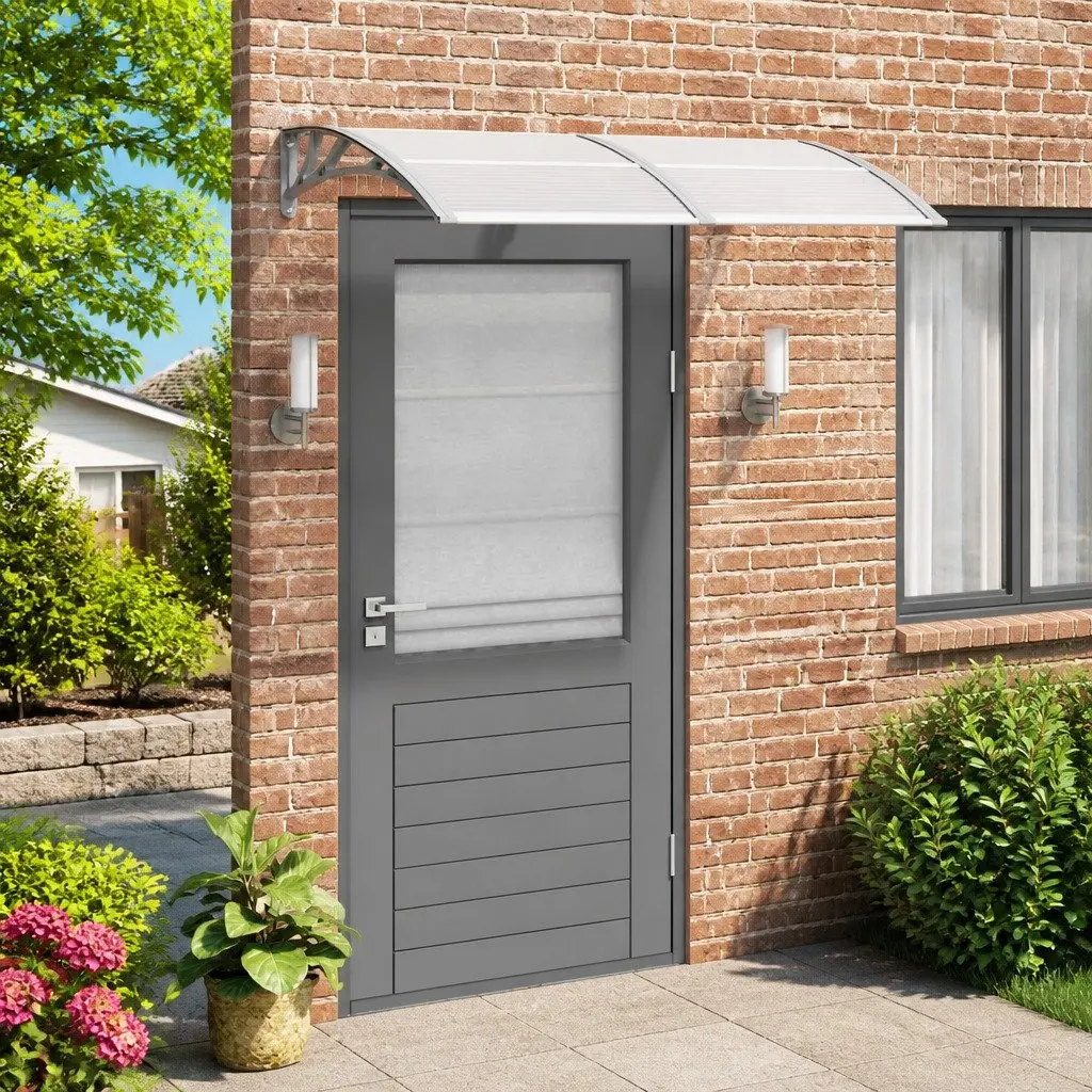 Door Canopy Weather-resistant Polycarbonate 150x100cm Grey Outdoor Awning Porch Roof Rain Shelter