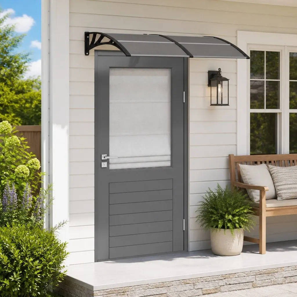 Door Canopy Weather-resistant Black Polycarbonate 150x100cm