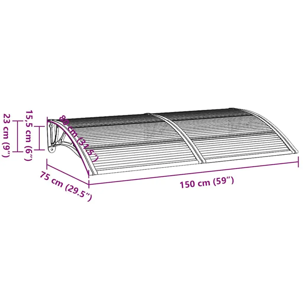 Door Canopy Polycarbonate Black Transparent 150x75cm