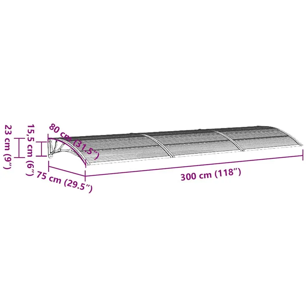 Door Canopy Grey Polycarbonate 300x75cm Weather Resistant Shelter