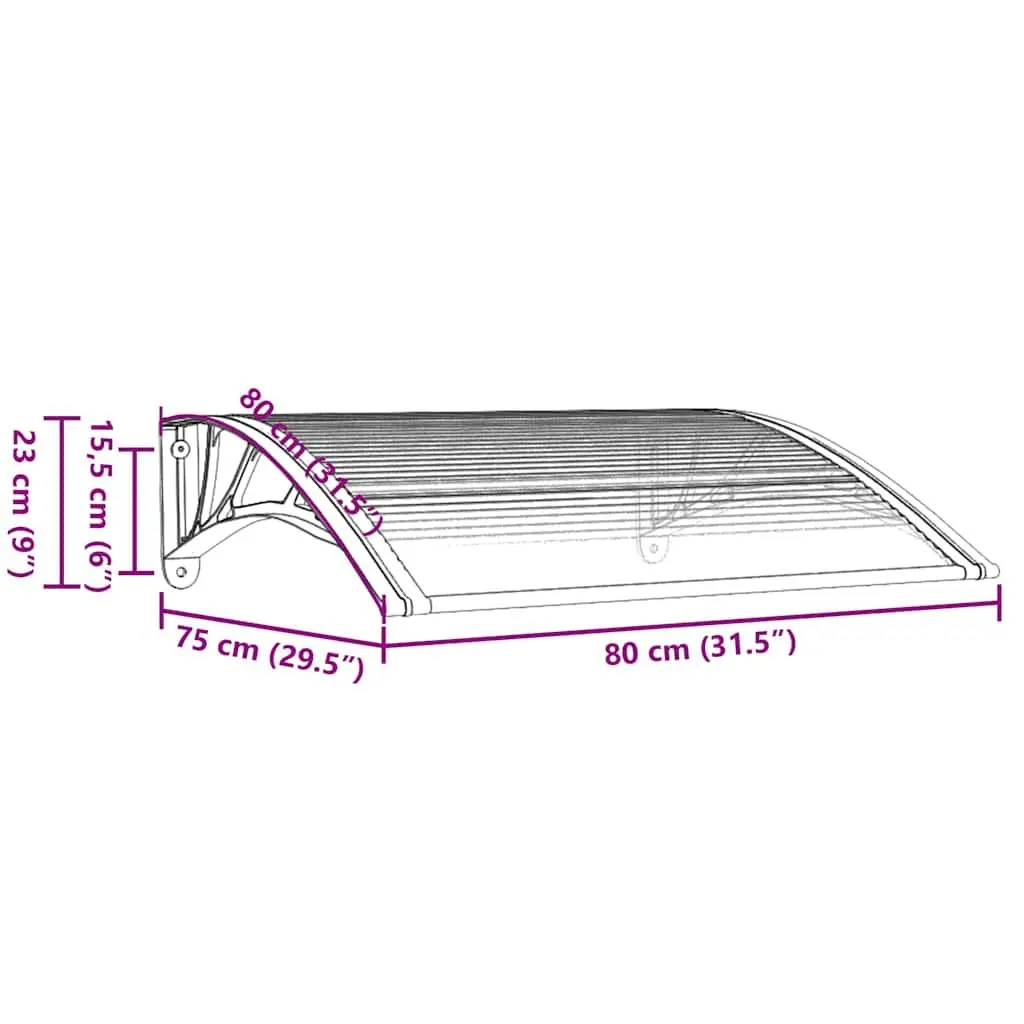 Door Canopy Black Transparent Polycarbonate Awning 80x75cm