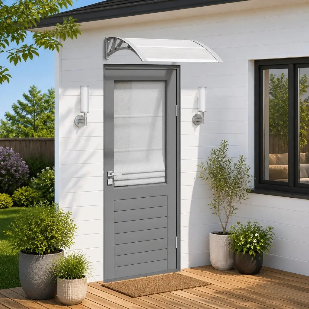 Door Canopy Grey Transparent Polycarbonate Awning 80x75 cm