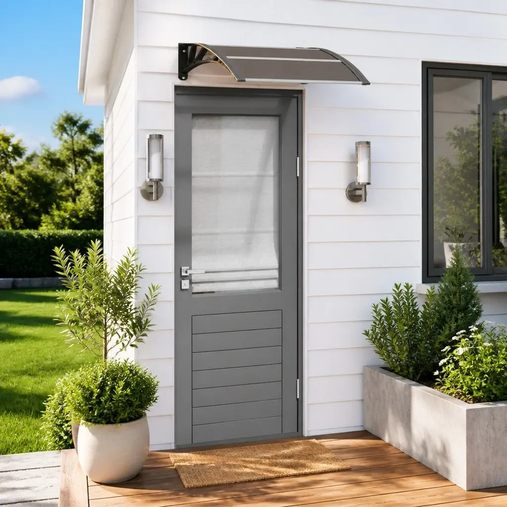 Door Canopy Weather Resistant Black Polycarbonate 80x75 cm