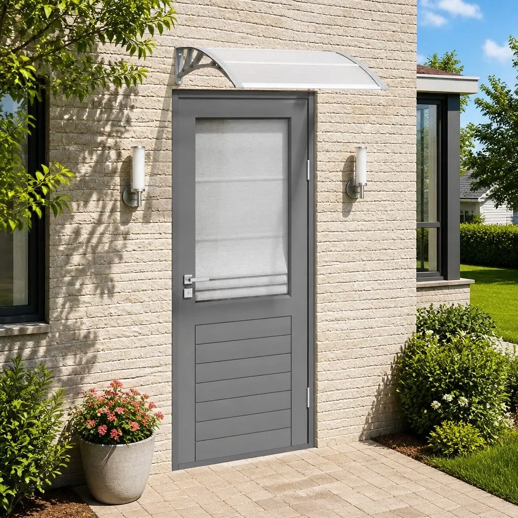 Door Canopy Grey Transparent Polycarbonate 100x75cm