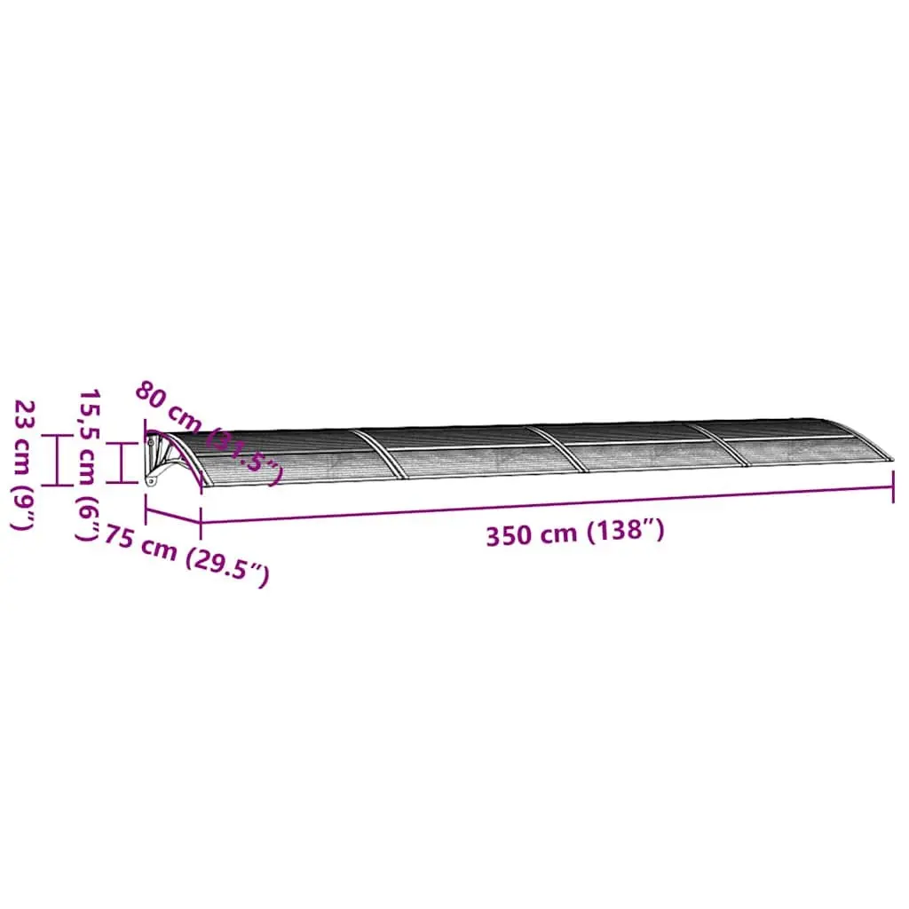 Door Canopy Black Polycarbonate 350x75 cm Front Porch Awning Shelter Roof Cover