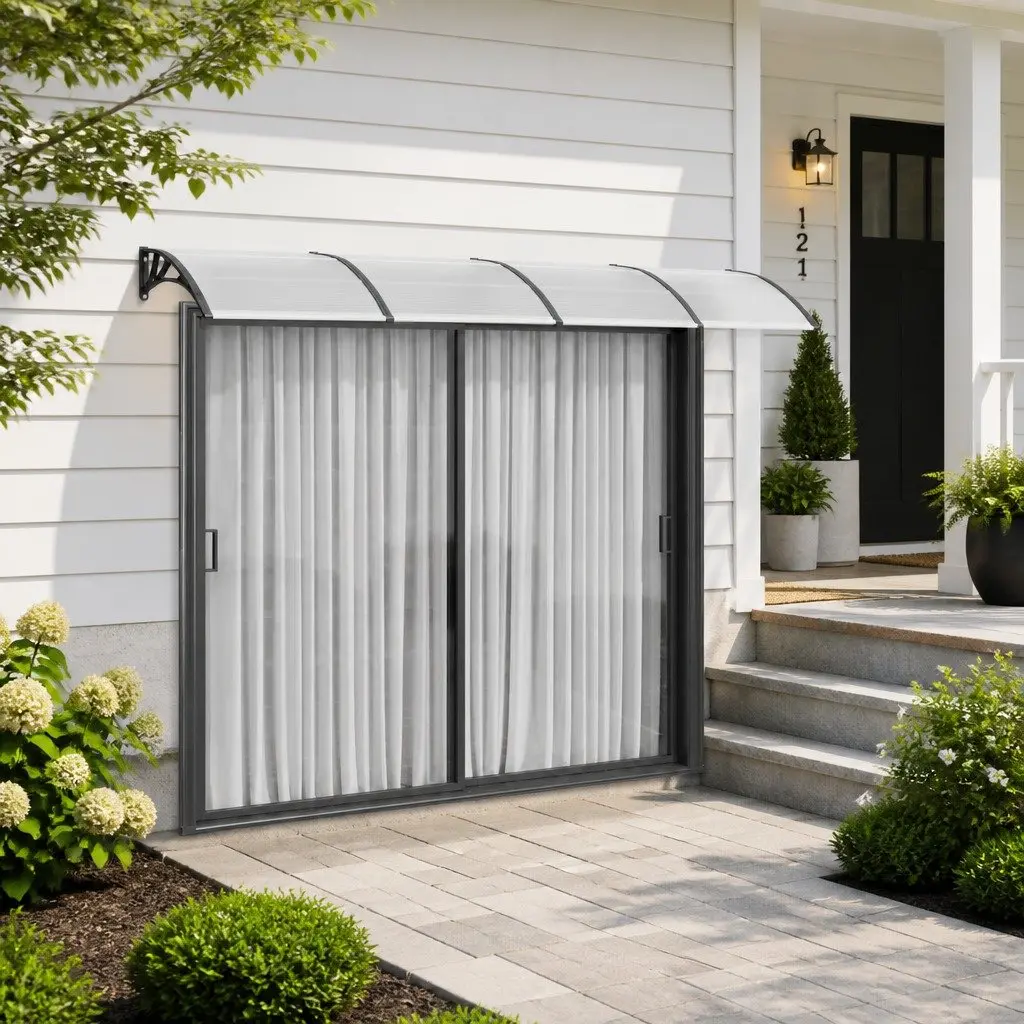 Door Canopy Weather Resistant Black 350x100cm Polycarbonate Front Porch Awning