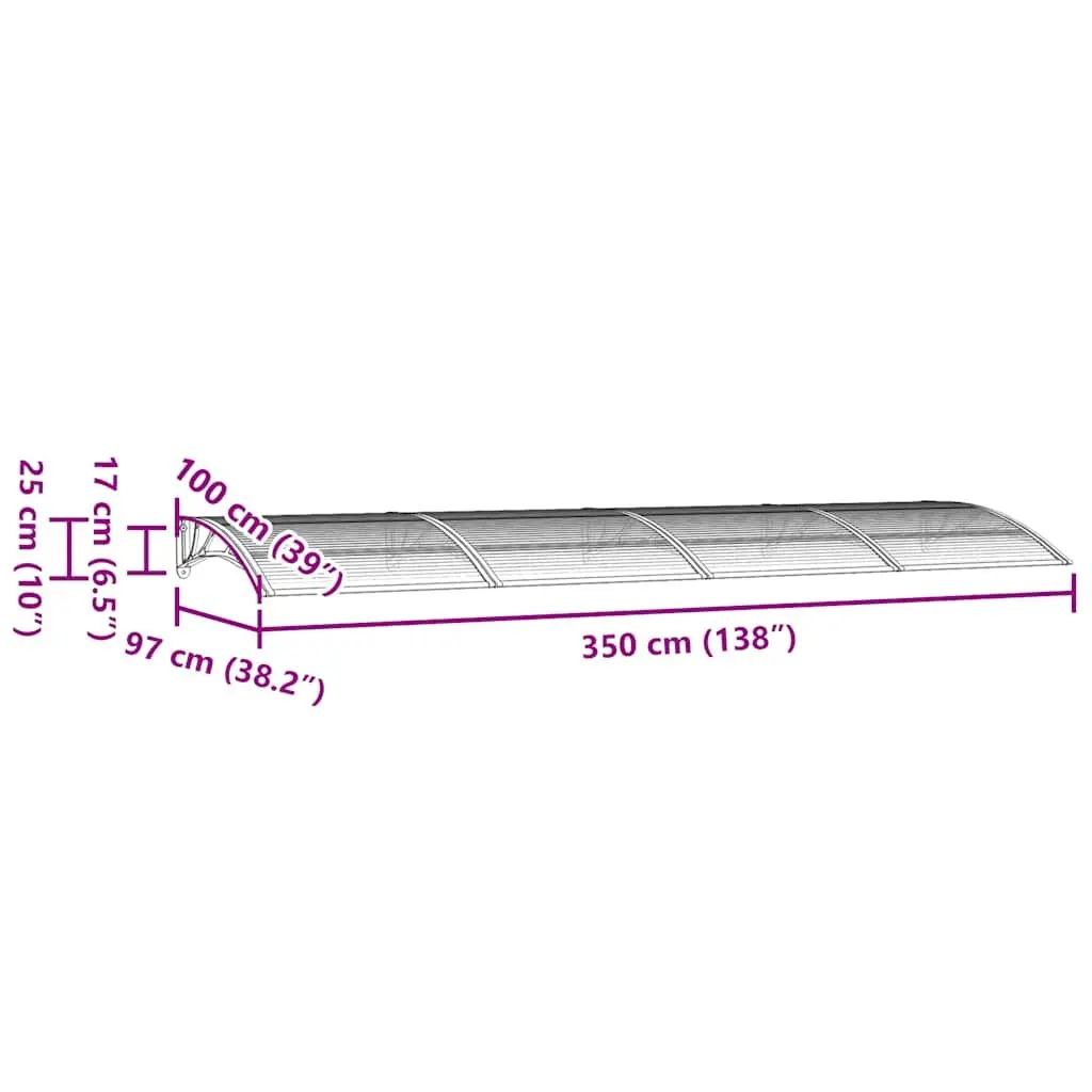 Door Canopy Grey 350x100 cm Polycarbonate Awning Weather Shield