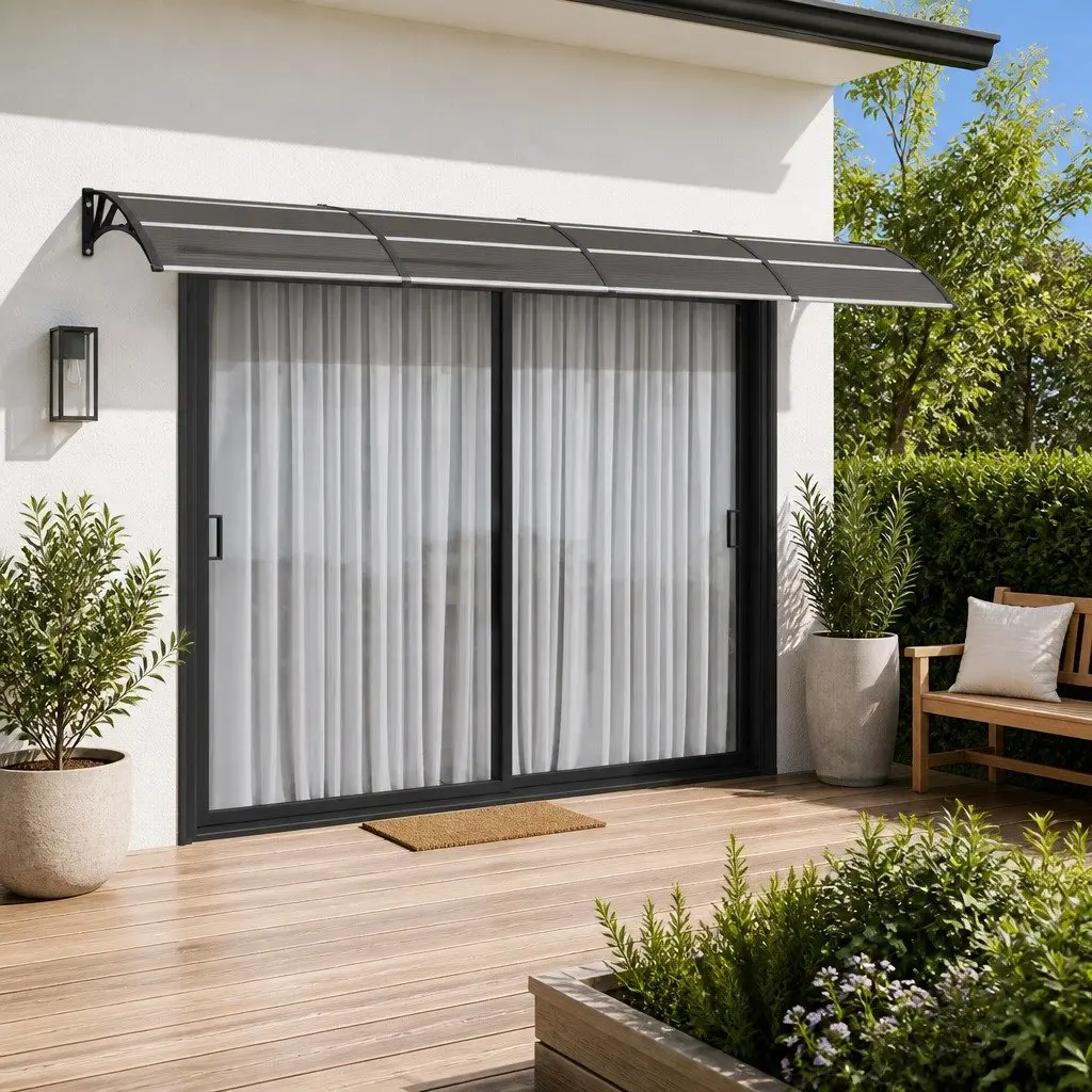 Door Canopy Weather Protection Black Polycarbonate 400x75cm Outdoor Awning