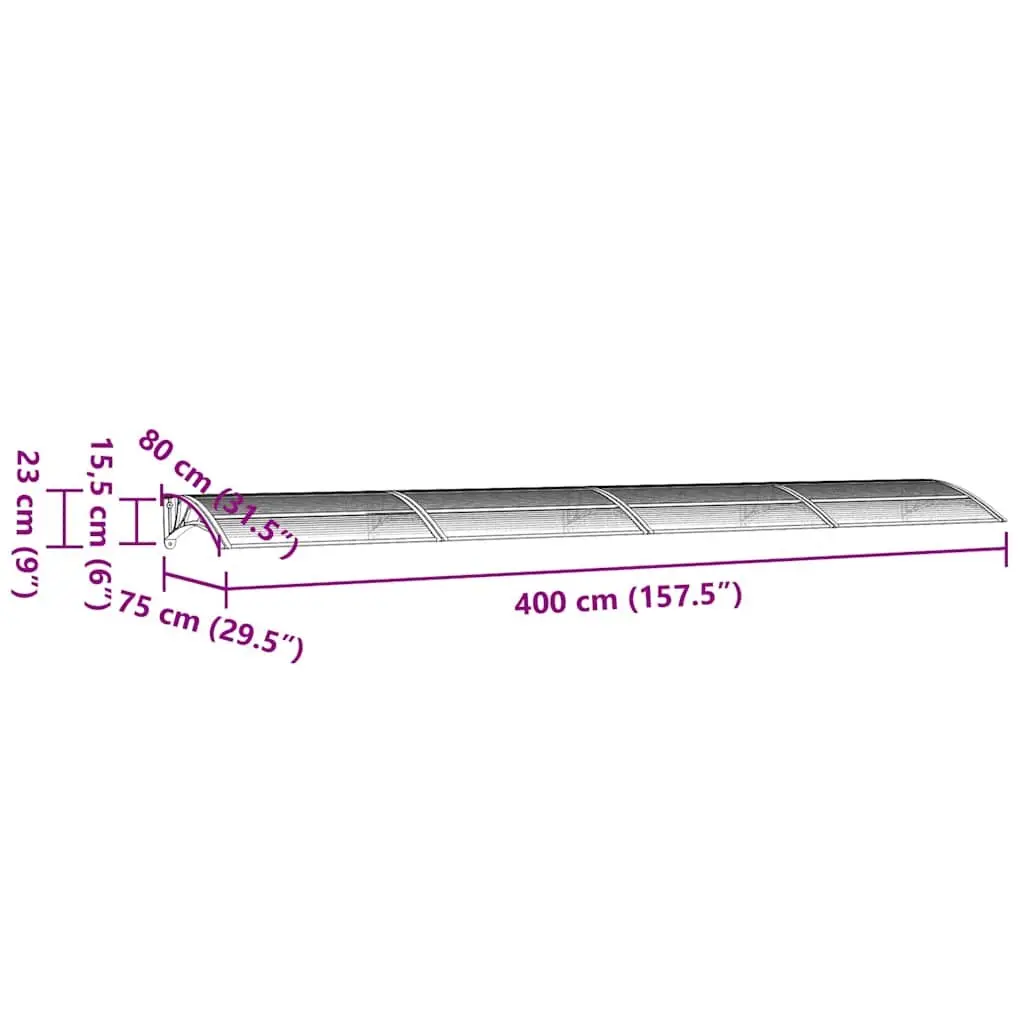 Door Canopy Weather Protection Black Polycarbonate 400x75cm Outdoor Awning