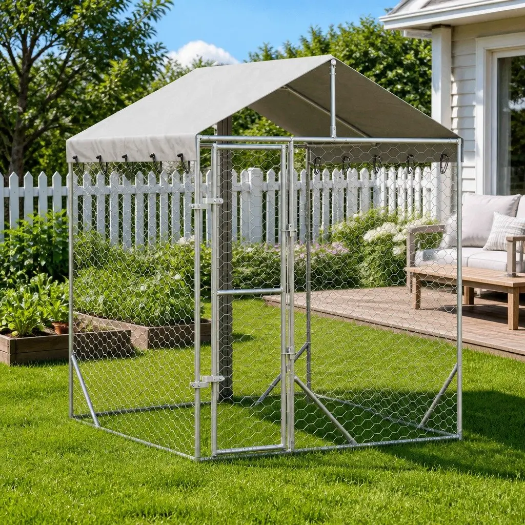 Dog Kennel Run Spacious Outdoor Enclosure with Protective Roof 2 x 2 x 2.5 m