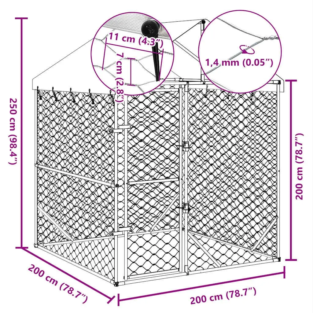 Dog Kennel Run Spacious Outdoor Enclosure with Protective Roof 2 x 2 x 2.5 m