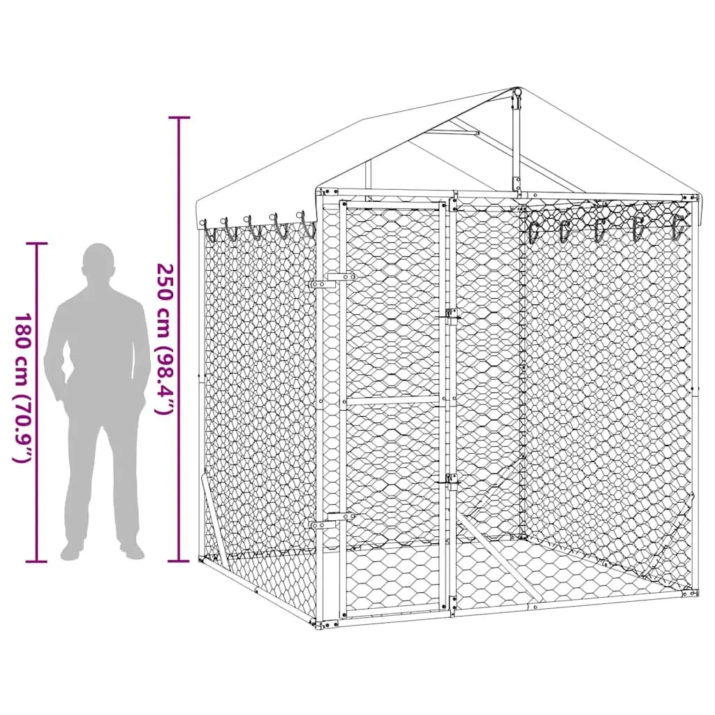 Dog Kennel Run Spacious Outdoor Enclosure with Protective Roof 2 x 2 x 2.5 m