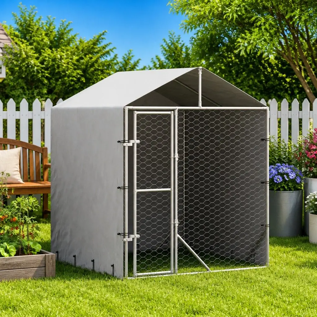 Outdoor Dog Kennel Spacious Run Enclosure Silver Galvanised Steel 2 x 2 x 2.5 m