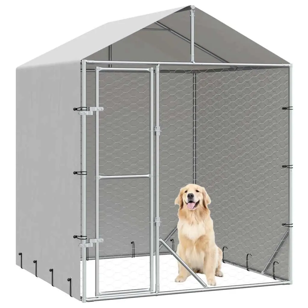 Outdoor Dog Kennel Spacious Run Enclosure Silver Galvanised Steel 2 x 2 x 2.5 m