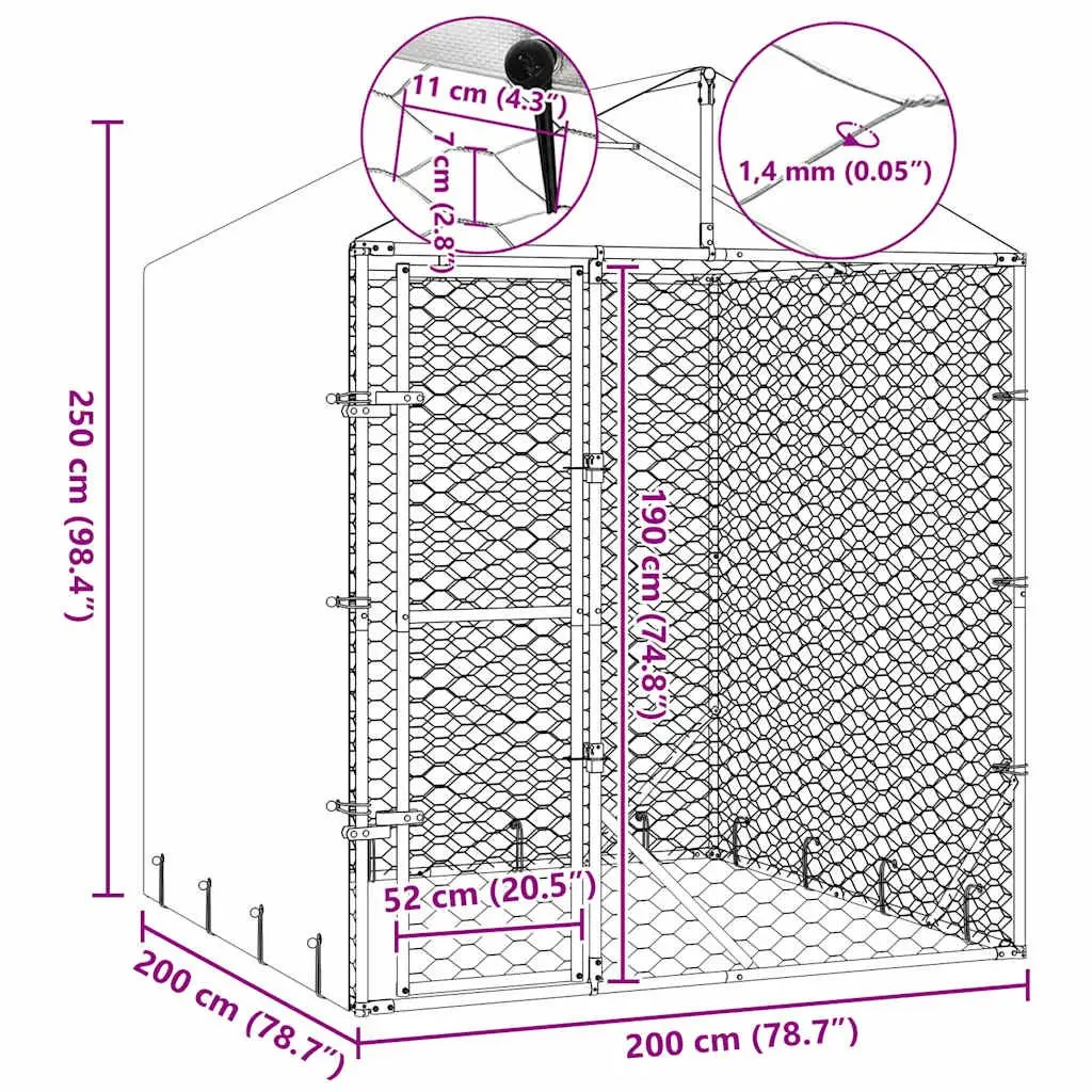 Outdoor Dog Kennel Spacious Run Enclosure Silver Galvanised Steel 2 x 2 x 2.5 m