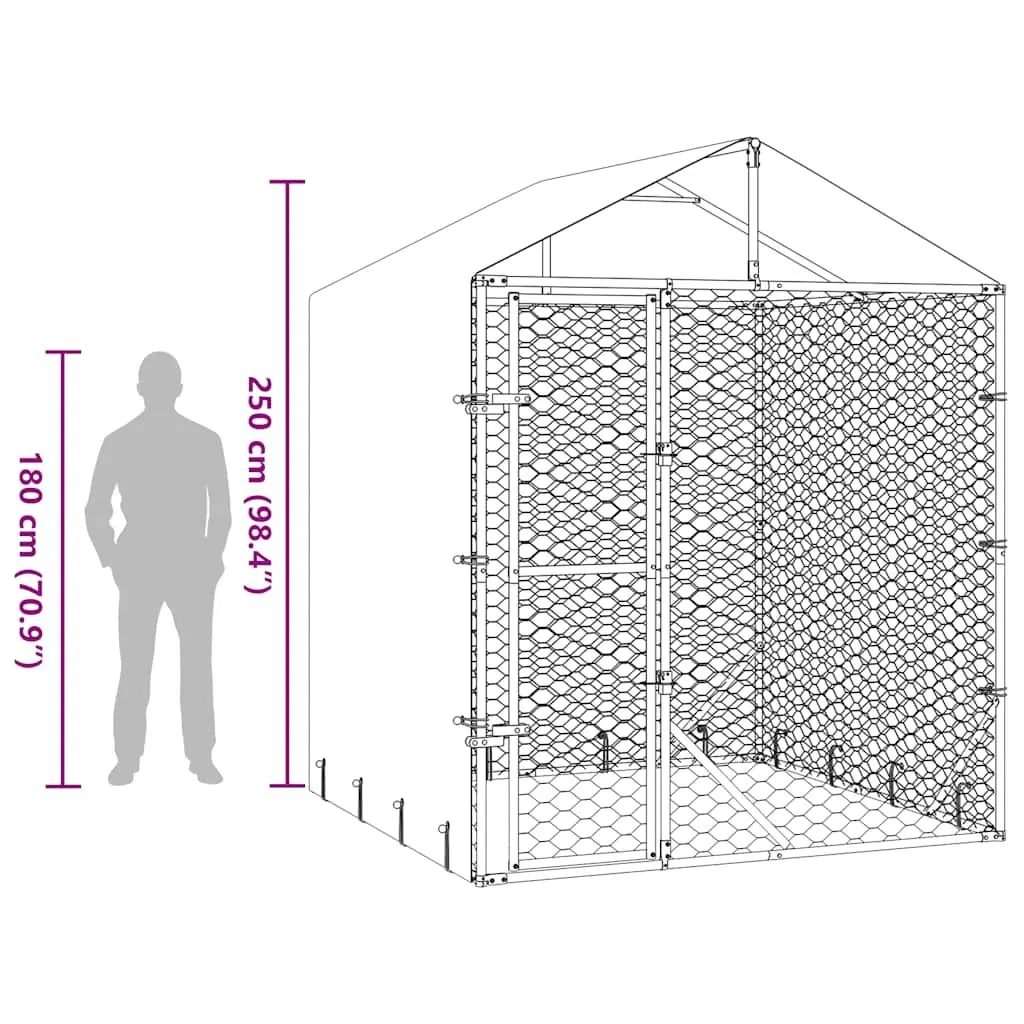 Outdoor Dog Kennel Spacious Run Enclosure Silver Galvanised Steel 2 x 2 x 2.5 m