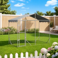 Discover the Outdoor Dog Kennel with Roof in Silver 3x1.5x2.5 m