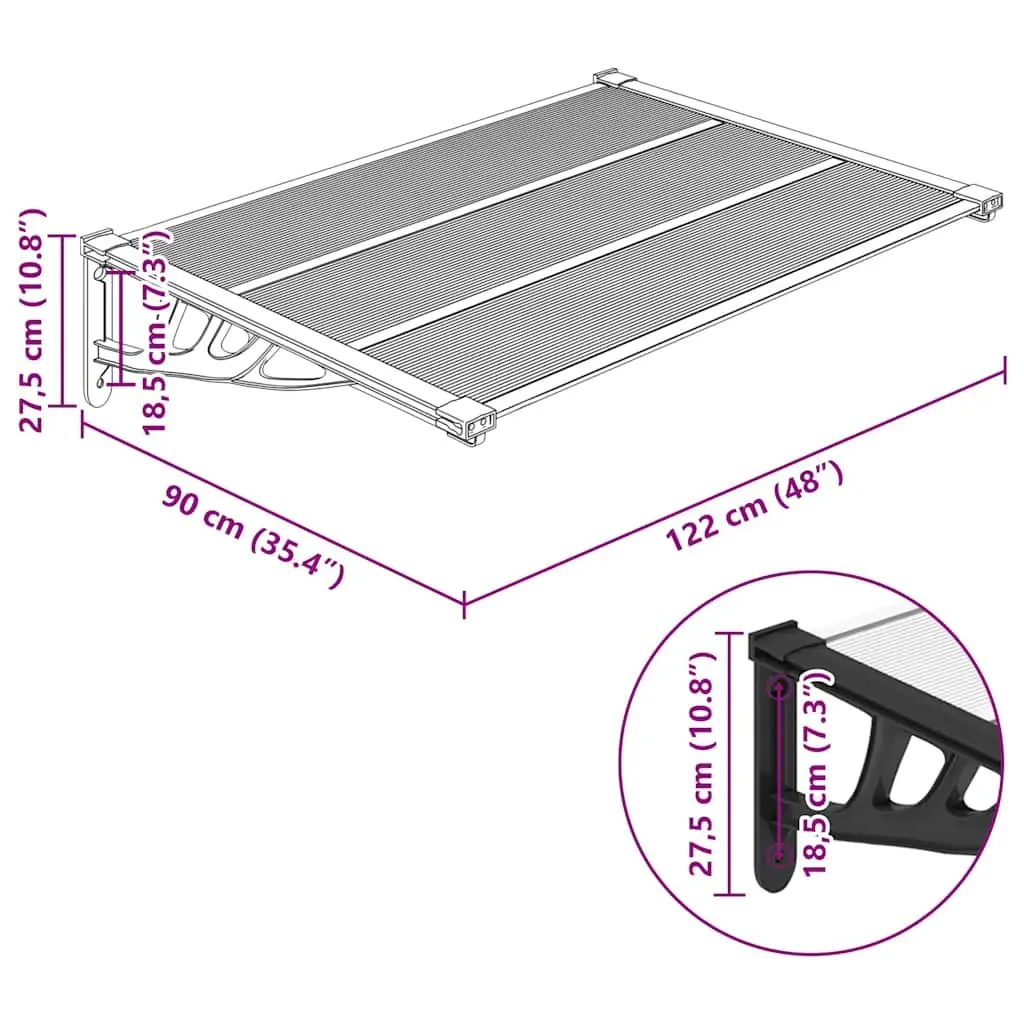 Door Canopy Polycarbonate Transparent 122x90cm
