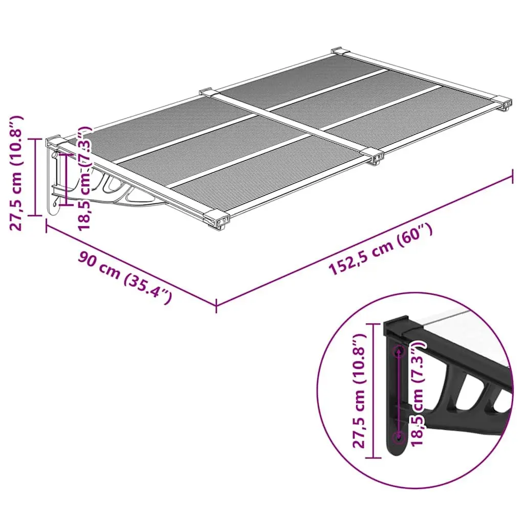 Door Canopy Polycarbonate Black Transparent 152.5x90cm