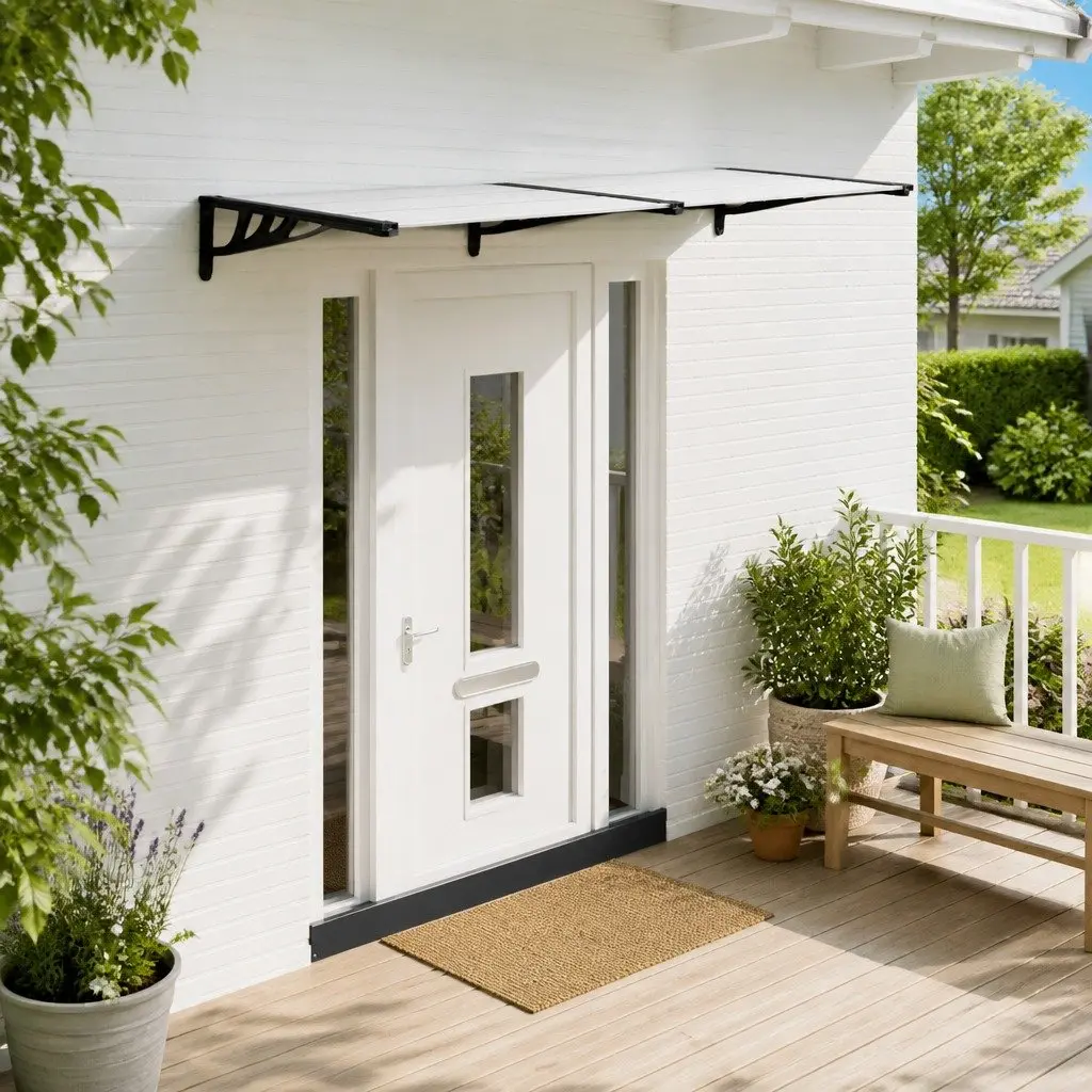 Door Canopy Polycarbonate Black Transparent 239x90cm Weather Shield
