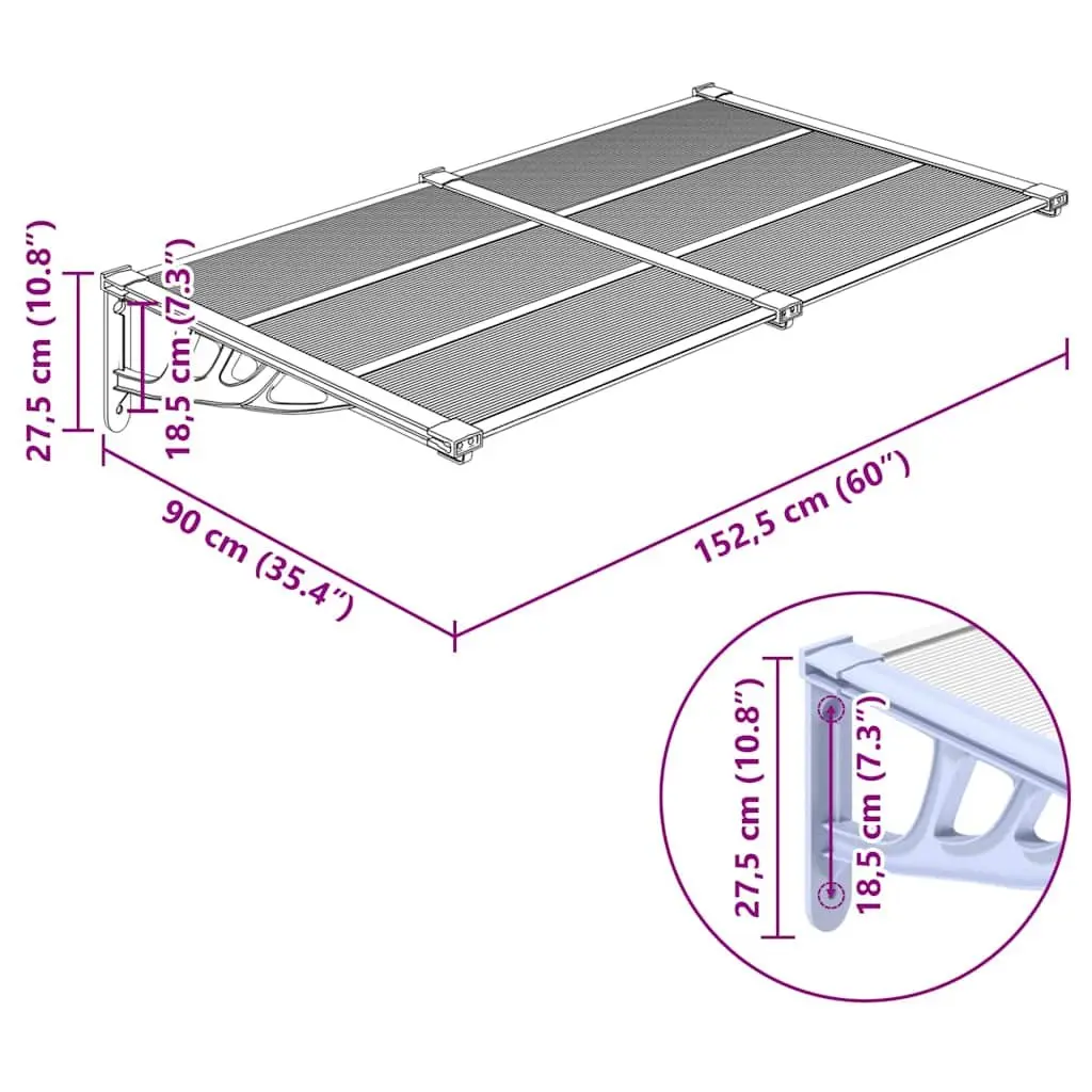 Grey Transparent Door Canopy 152.5x90 cm