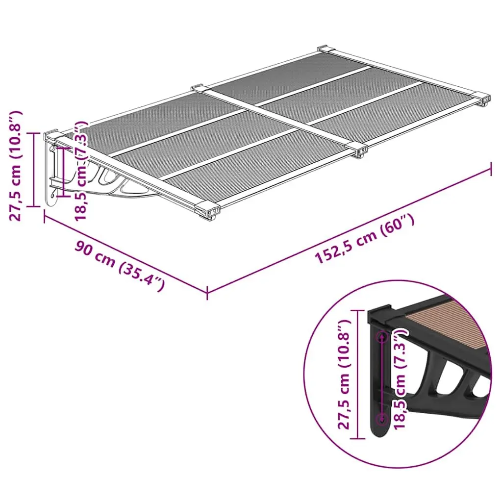 Door Canopy Polycarbonate Weather Resistant 152.5x90cm