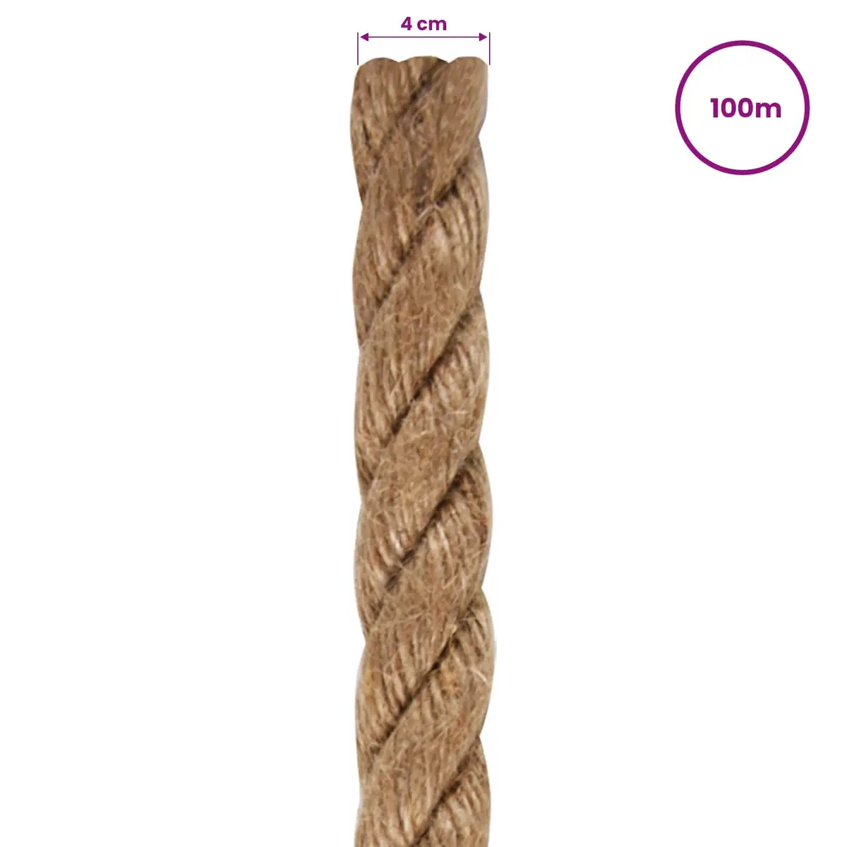 Jute Rope Natural Braided 100m Long 4mm Thick