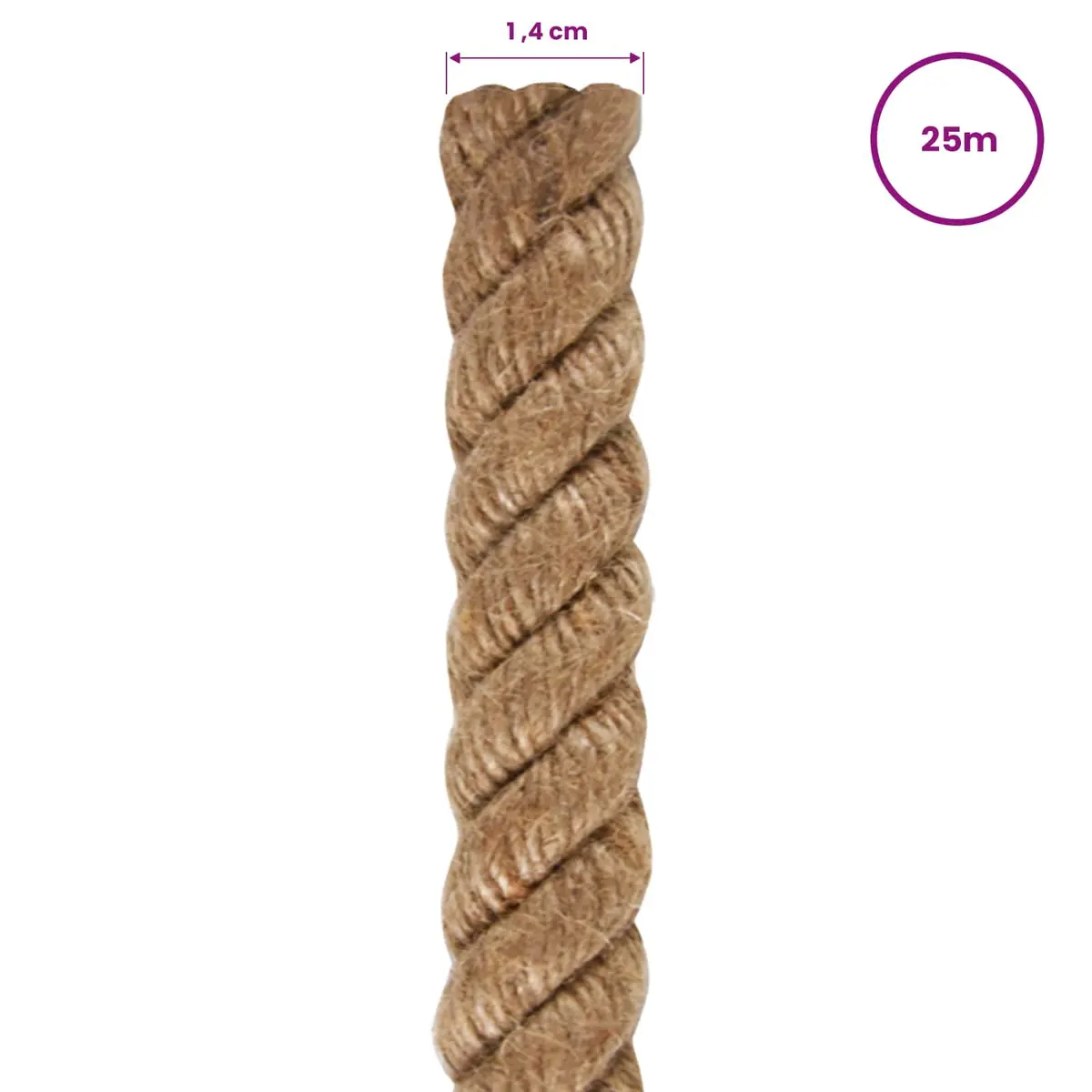 Jute Rope Natural Braided 25m Long 14mm Thick