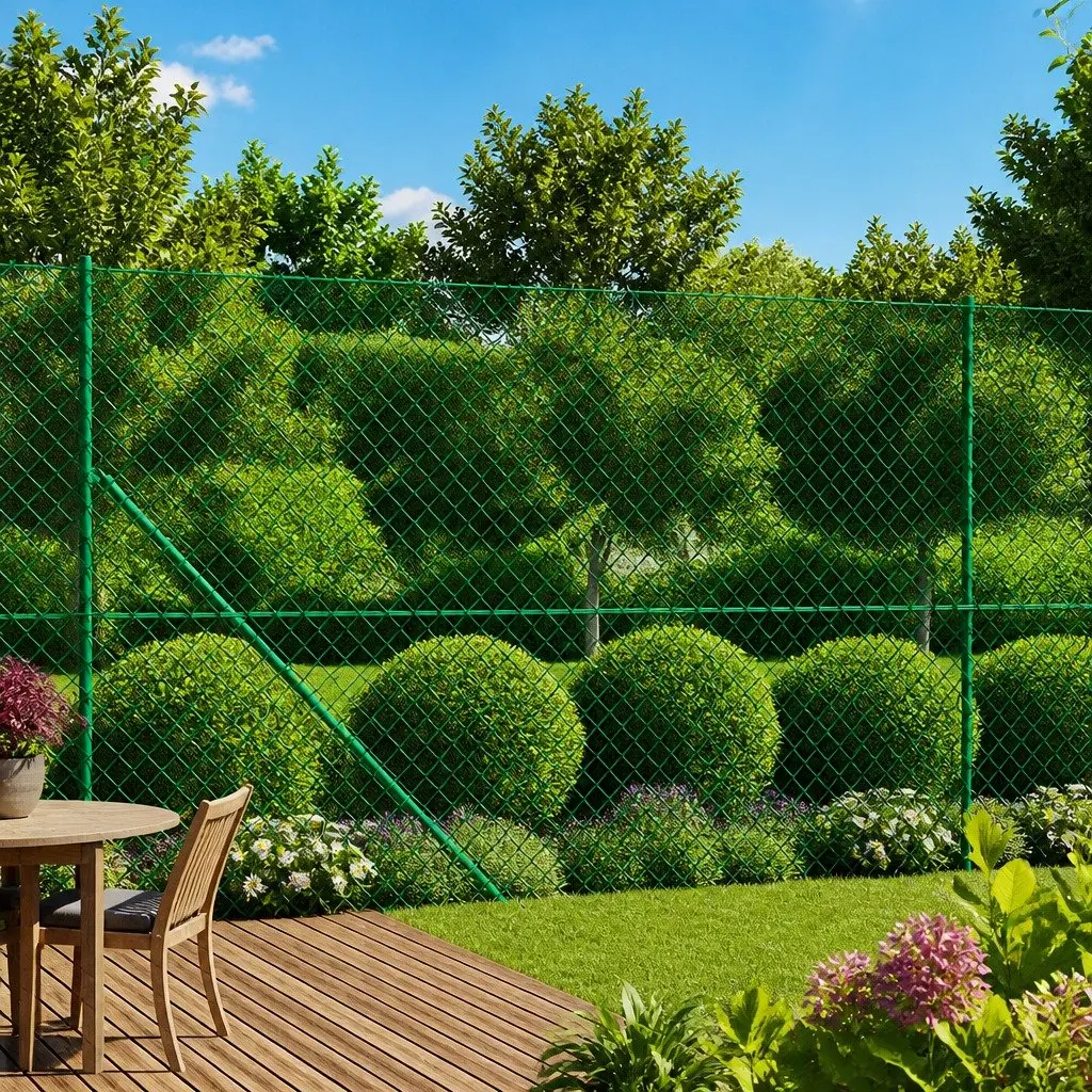 Chain Link Fence Panel Green Durable Steel 1.4 x 10m Garden Property Barrier Enclosure Mesh