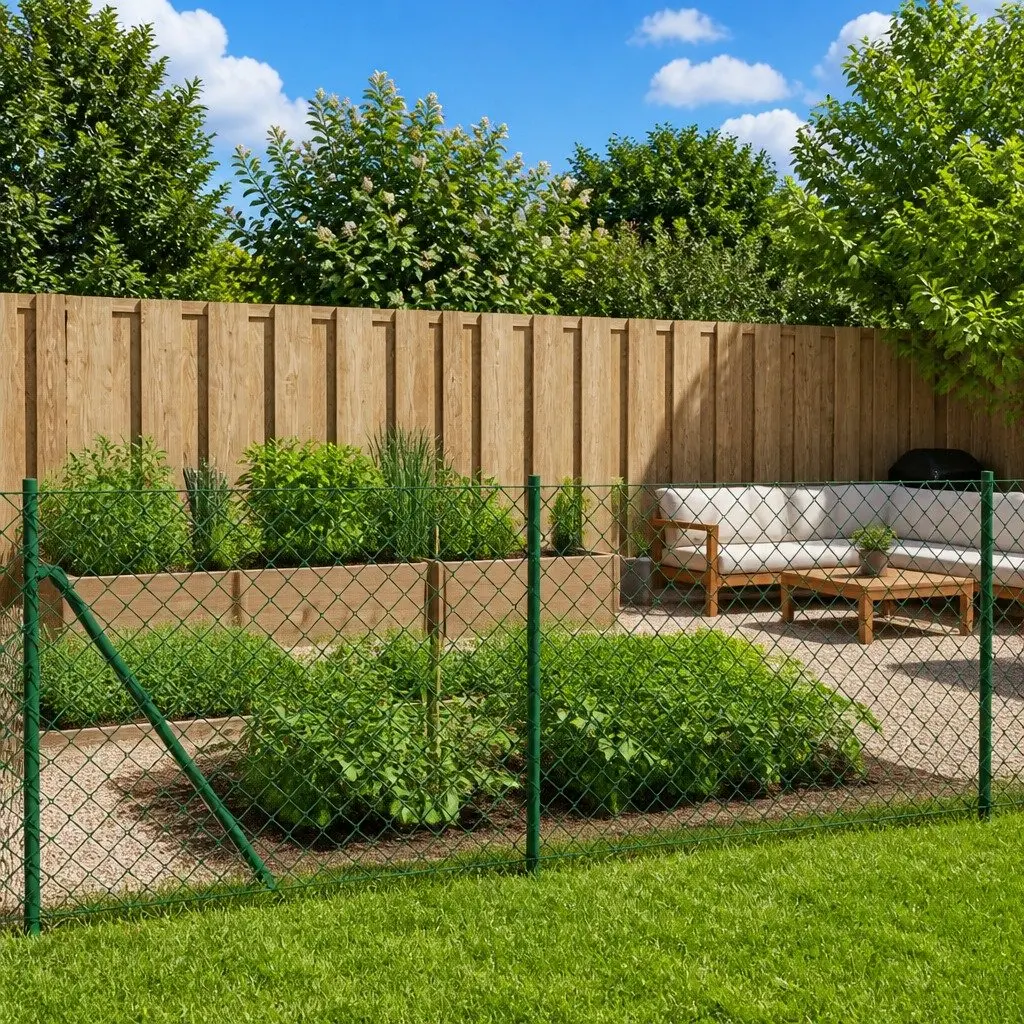 Chain Link Fence Panel Green Durable Steel Wire Mesh 1x25m