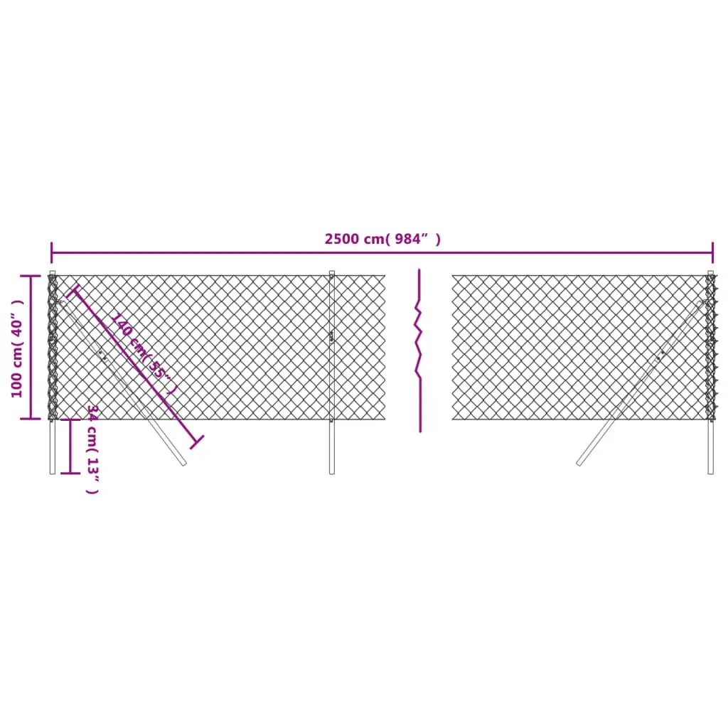 Chain Link Fence Panel Green Durable Steel Wire Mesh 1x25m