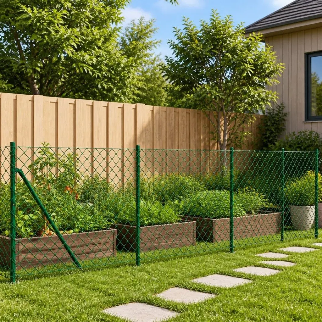 Chain Link Fence Panel Green Durable 0.8x10m with Spike Anchors