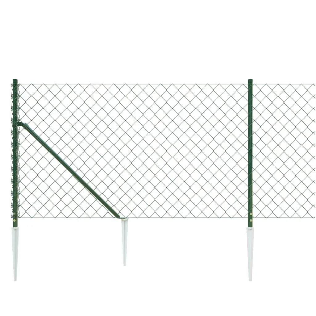 Chain Link Fence Panel Green Durable 0.8x10m with Spike Anchors
