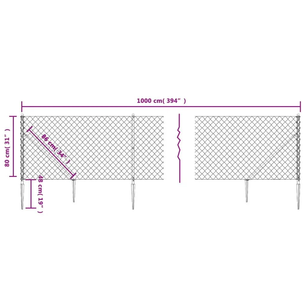Chain Link Fence Panel Green Durable 0.8x10m with Spike Anchors