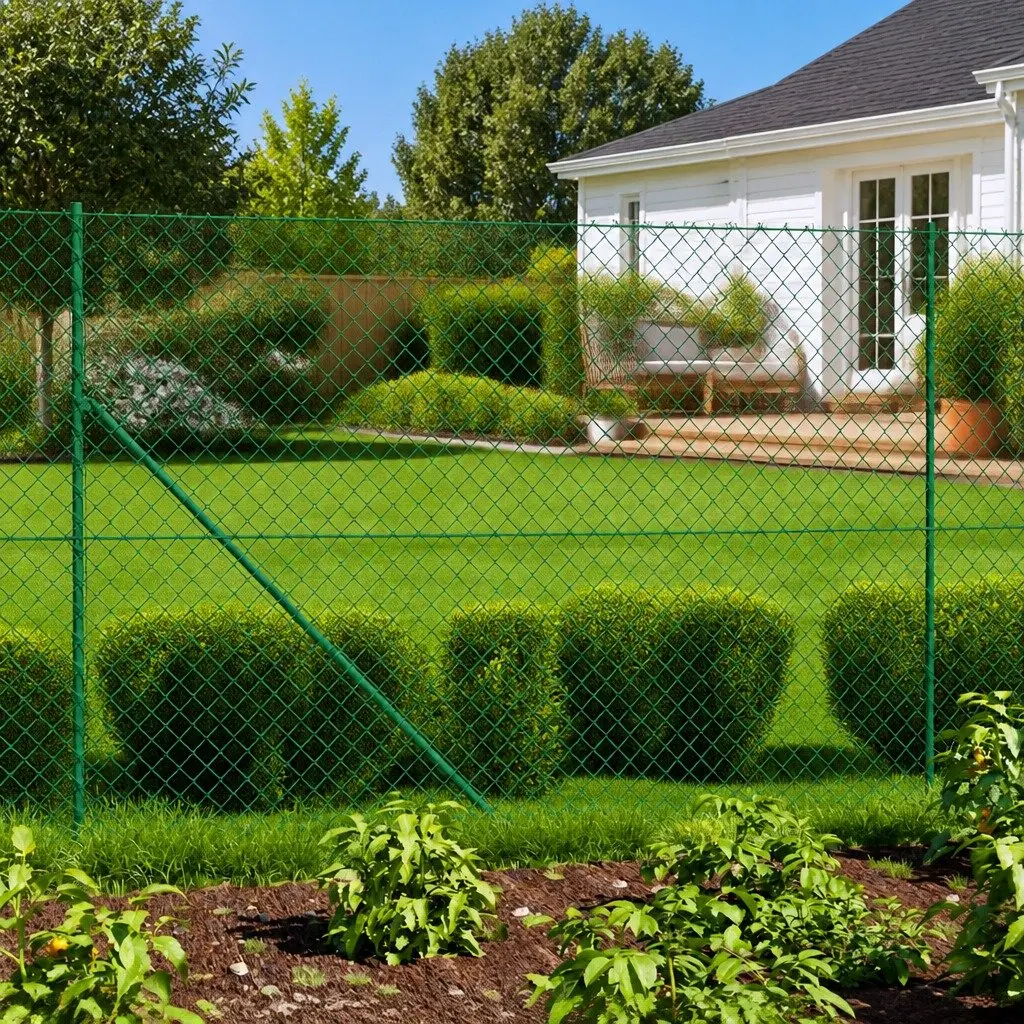 Chain Link Fence Panel Green Durable Steel 1.6x10 m