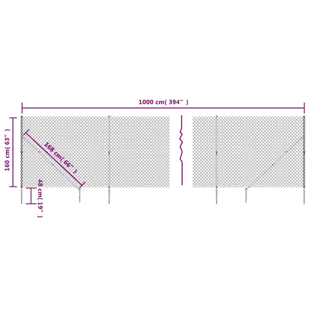 Chain Link Fence Panel Green Durable Steel 1.6x10 m