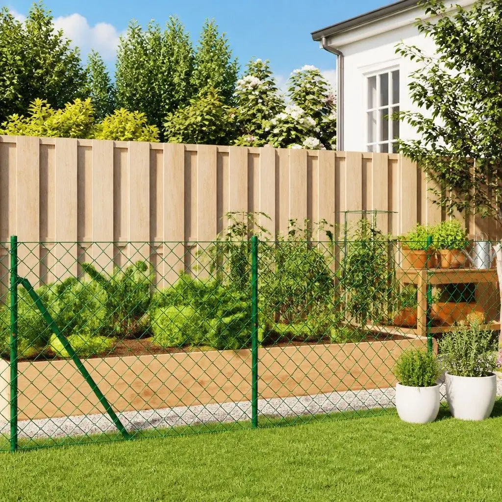 Chain Link Fence Green Durable 1x25 m with Spike Anchors
