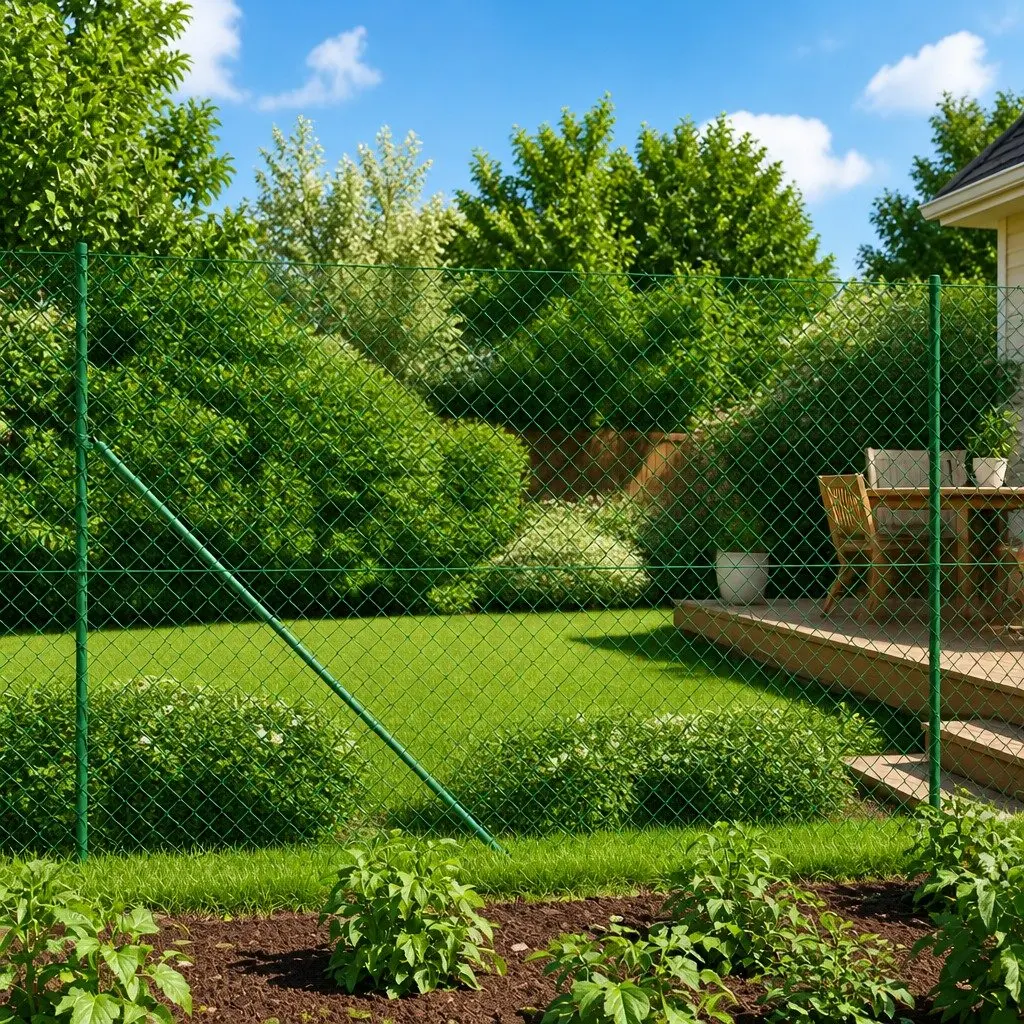 Chain Link Fence Panel Green 1.4x25m with Spike Anchors for Outdoor Garden Barrier